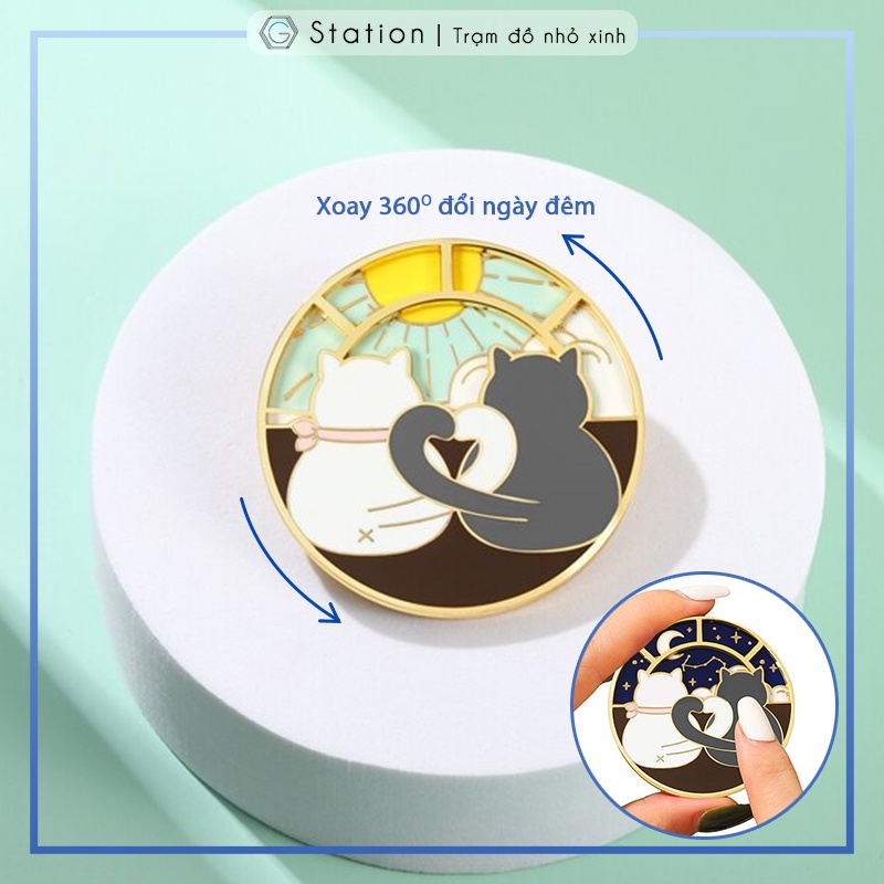 Pin cài áo mèo couple xoay 360 độ từ ngày sang đêm - GC507 | Shopee ...