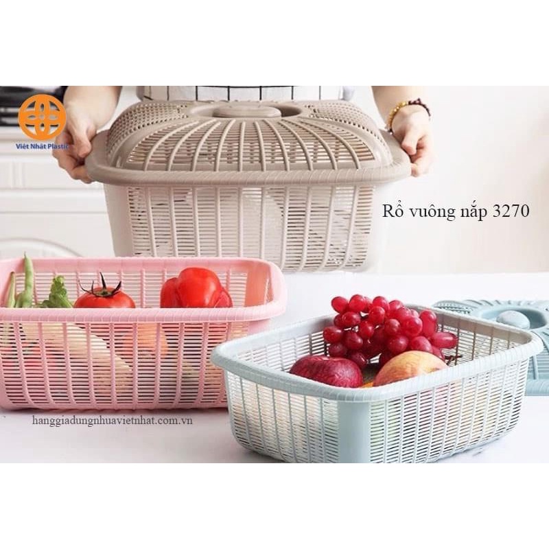 Rổ vuông nắp đựng đồ Việt Nhật (MS:199), Rổ đựng rau củ quả, bát đĩa tiện lợi  aladanh-net-vn