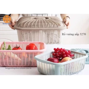 Rổ vuông nắp đựng đồ Việt Nhật (MS:199), Rổ đựng rau củ quả, bát đĩa tiện lợi aladanh-net-vn