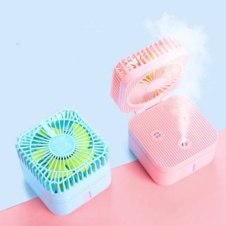 Quạt Mini phun sương để bàn cực mát 💖Đèn Ngủ Nhiều màu  💖  Gấp mở Siêu Tiện lợi CUBE MAGIC
