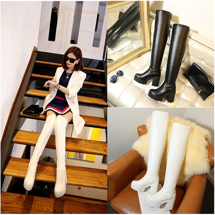 Giày Boot Cao Gót Cổ Cao Qua Gối Chống Thấm Nước size 34-43 Phong Cách Mới