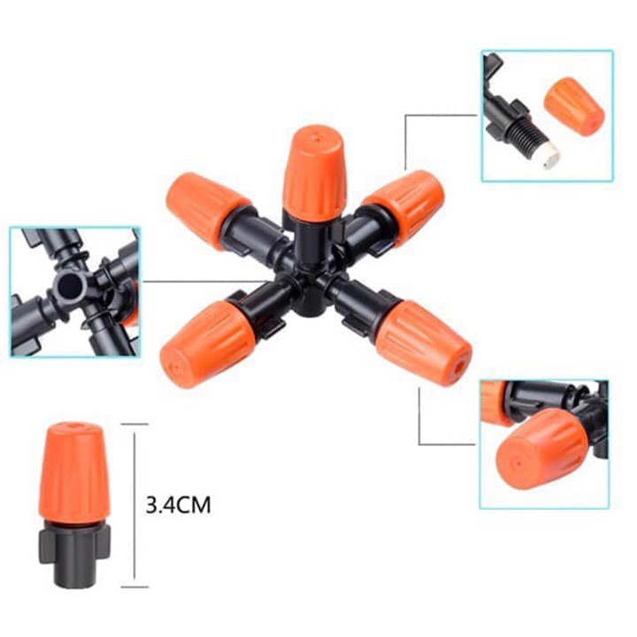 Đầu tưới phun sương 5 hướng cam (Tùy chọn loại chân nối) béc phun sương tưới cây, làm mát không khí