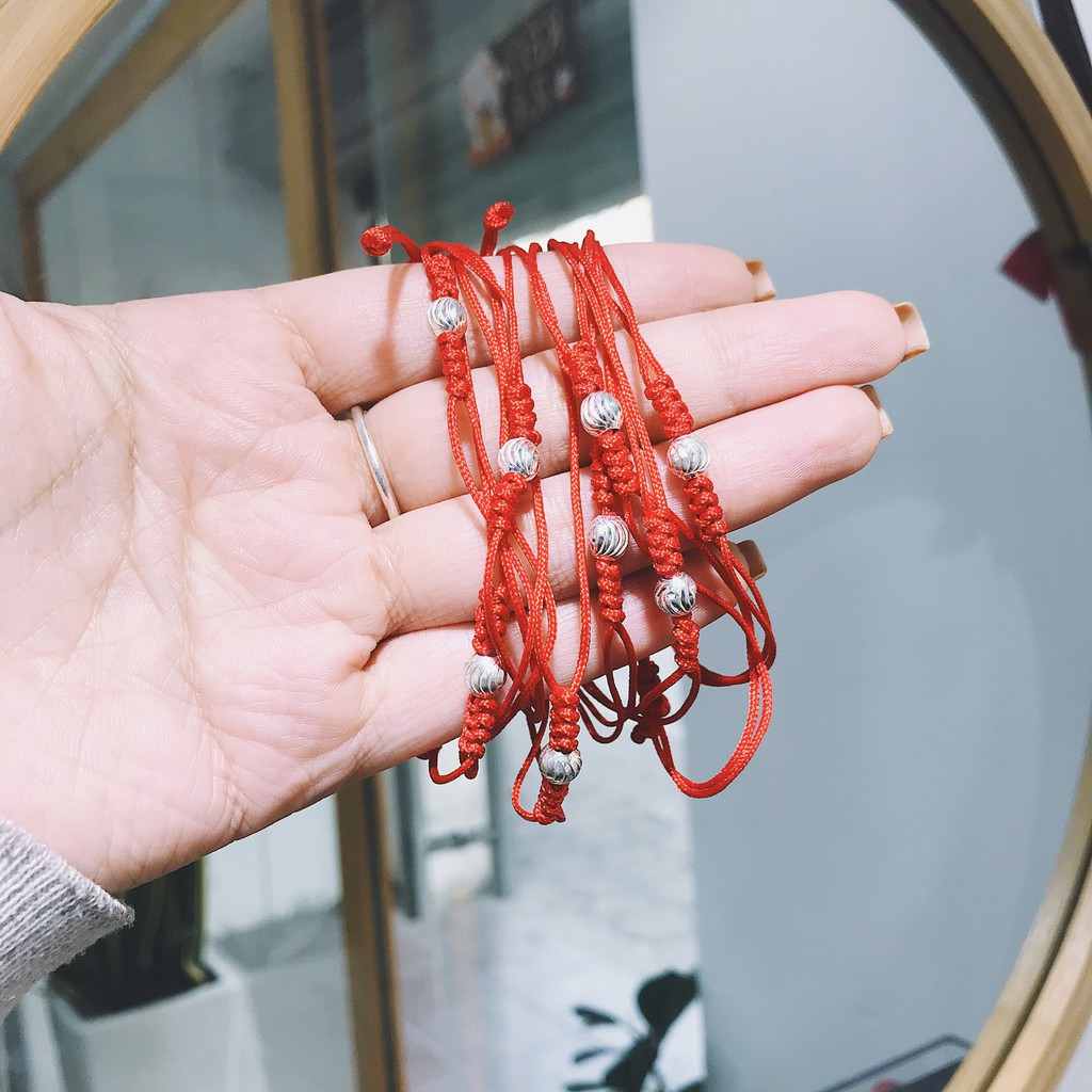 Ảnh Vòng Tay Chỉ Đỏ Mix Bi Bạc 925 DẾ BẠC Cầu May Mắn Học Tập Tình Duyên Sức Khoẻ Bình An Vạn Sự Như Ý 3