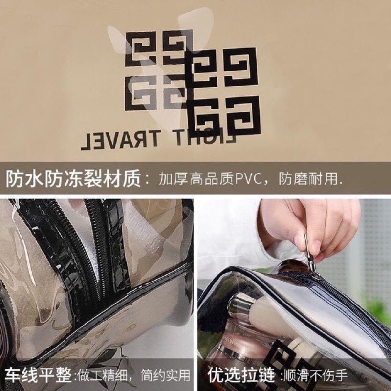 Sét 3 túi đựng mỹ phẩm trong suốt đa năng tiện dụng chống thấm nước ,túi đựng mĩ phẩm du lịch siêu bền đẹp