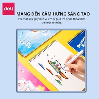 Vở vẽ học sinh tô màu, sổ phác thảo ký họa Deli 60 trang, giấy chống lóa - Màu Hồng/Xanh - 1 quyển