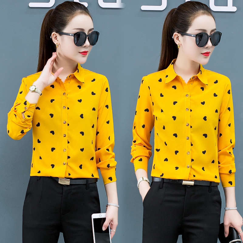 Áo Sơ Mi Chiffon Dài Tay Họa Tiết Chấm Bi Thời Trang Cho Nữ