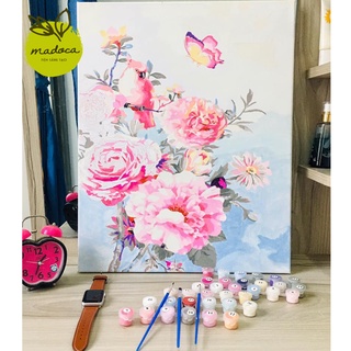 Tranh tô màu số hóa Madoca có khung 40x50cm kết hợp Hoa hồng phú quý