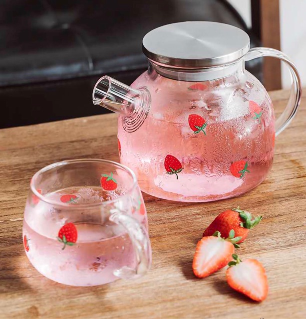 Set ấm dâu tây 700ml + 2 cốc dâu tây 300ml | Shopee Việt Nam