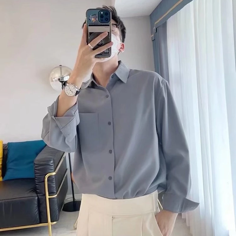 Áo Sơ Mi Nam Ice Silk Áo Sơ Mi Nữ Absinence Light Trưởng Thành Phong Cách Hàn Quốc Áo Sơ Mi Dài Tay Nam Rời Áo Sơ Mi Drape Áo Sơ Mi Không Sắt Nhẹ Áo Sơ Mi Phong Cách Trưởng Thành Á