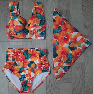 BIKINI 2 MẢNH KÈM KHĂN HỌA TIẾT HOA CAM HOT