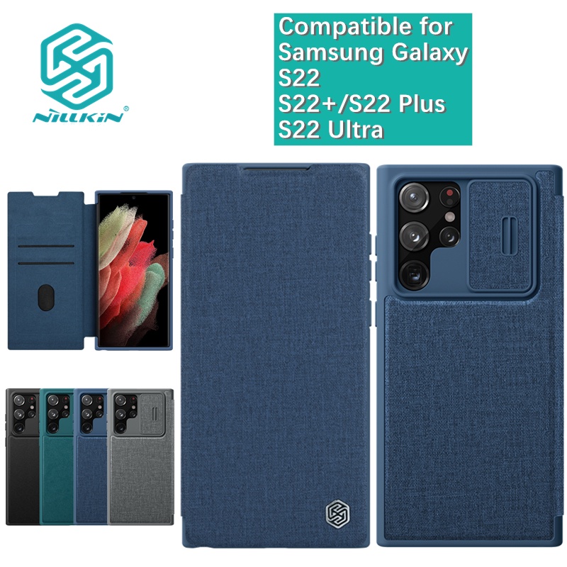Nillkin Dành Cho Samsung Galaxy S22 Ultra / S22 / S22 + / Plus / S23 Ultra Qin Pro Flip PU Da Trơn Vải Bảo Vệ Ống Kính Máy Ảnh Trượt Vỏ Điện Thoại Vỏ Bảo Vệ