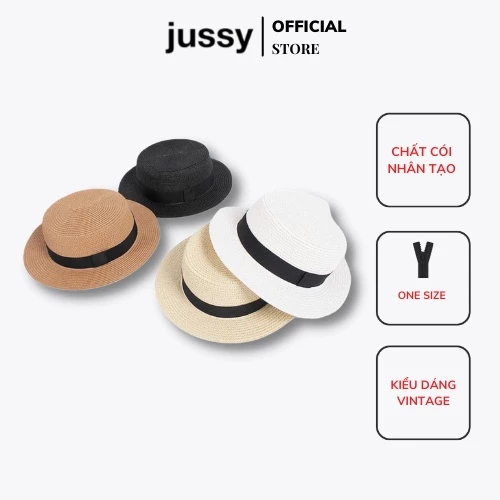Mũ Cói Nữ Rộng Vành Đi Biển Boater JCB01 Jussy Official Chất Cói Vành Rộng Nhiều Màu Vintage