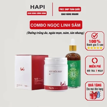 Combo Bột Rửa Mặt Ngọc Linh Sâm - Serum Thảo Mộc Linh Chi Đỏ Cho Da Mụn Nám Sẹo Rỗ