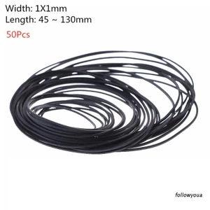 50Pcs/bag 1mm Mix Cassette Tape Machine Belts Assorted Flat Rubber Belt 45-130mm