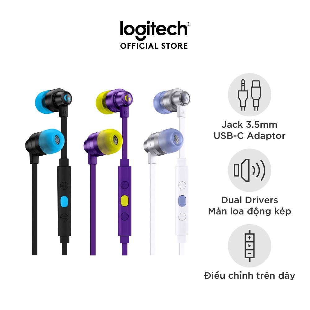 Tai nghe game in-ear Logitech G333 – Dual Drivers, Jack 3.5mm, Mic và điều khiển trên dây