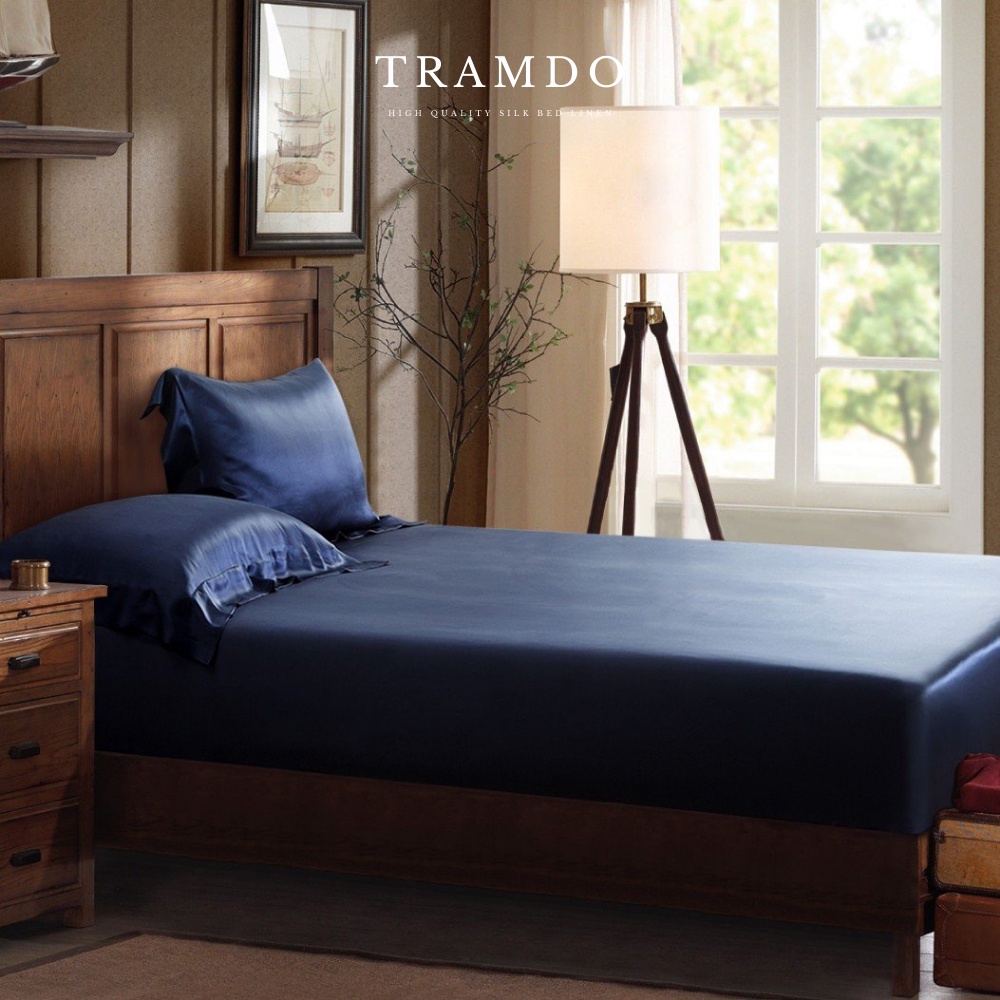 Ảnh Bộ Chăn Ga Gối Lụa Cao Cấp NITE9SILK TRAMDO BEDDING Màu Xanh Đen 3