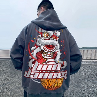 Áo khoác Hoodie nỉ có khoá kéo mũ trùm đầu to in hình sư tử cá tính
