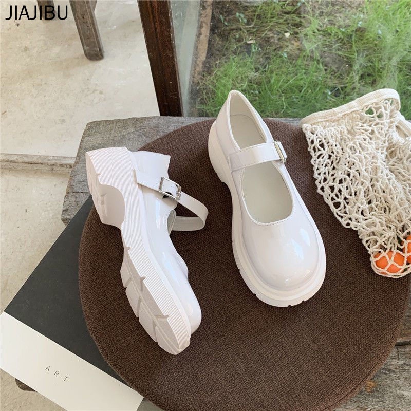 Size 35-44 Giày Nữ Cỡ Lớn Round Toe Thick-soled Mary Jane Shoes Lolita Small Leather Shoes White Princess Shoes French Soft-soled Doll Shoes Giày Da Nữ Giày Đi Học Màu Đen Thời Trang Cho Bé Gái Giày Đồng Phục JK Phong Cách Anh Quốc Giày Nữ Hàn Quốc Đẹp