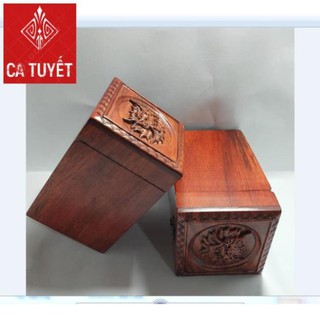 HỘP ĐỰNG CHÈ GỖ HƯƠNG ĐỤC CHẠM ĐẦU RỒNG SIÊU ĐẸP LOẠI TO CAO - ẢNH THẬT