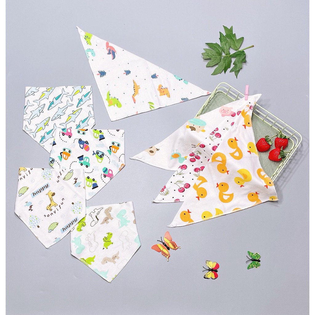 Yếm Quàng Cổ Cài Nút Cho Bé, Khăn Yếm Vải Cotton. Xô 2 Lớp  Mềm Mại Thấm Hút Tốt
