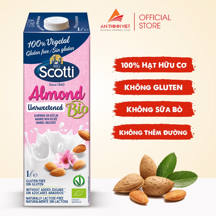 [Mã BMLTB35 giảm đến 35K đơn 99K] Sữa Hạt Hạnh Nhân Hữu Cơ Không Đường Riso Scotti - Unsweetened Almond Drink 1L