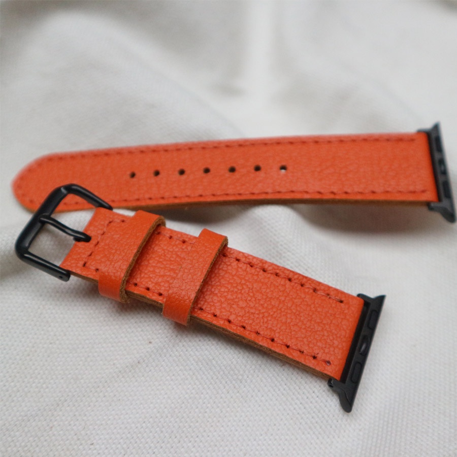 Dây đồng hồ applea watch, dây đeo apple watch da bê alran màu cam size 38mm,40mm,42mm,44mm