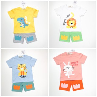 Bộ bé trai bộ bé gái ngắn tay hình con vật 100% cotton Minky Mom MK05