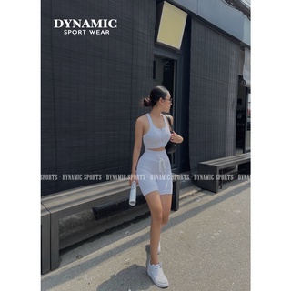 Set gồm quần đùi và bra thể thao nữ, vải có gân co giãn, có khóa kéo trước ngực, dệt kim từ sợi tổng hợp SHBR-BIKER
