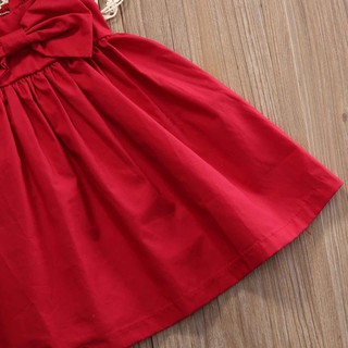 0-3 Tuổi Tập Đi Bé Gái Không Tay Màu Đỏ Sling Đầm Nơ Dễ Thương Không Dây Lưng Công Chúa Đầm Tổng Thể Cho Giáng Sinh / Năm Mới