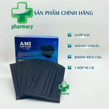 Khẩu trang y tế. Khẩu trang AMI 4 lớp mầu ĐEN chính hãng hộp 50 chiếc