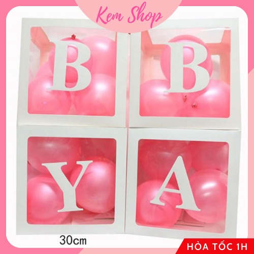 Set 4 hộp BABY LOVE trong suốt đựng bóng trang trí sinh nhật sự kiện party - Kem Shop K104