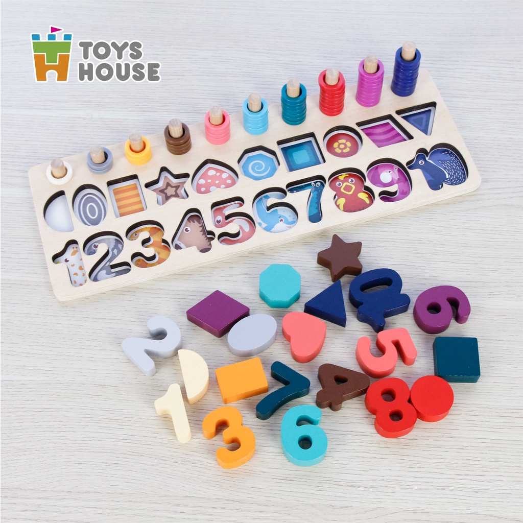 Mô tả Bảng gỗ học chữ số, hình khối và tập đếm giáo dục sớm cho trẻ Toyshouse 574 Đồ chơi lắp ghép cho bé, - 6