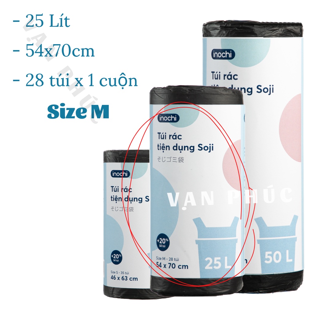 Ảnh Túi đựng rác tự phân hủy sinh học có quai Inochi Soji Nhật Bản, cuộn bao bọc bịch, nilong đựng rác màu và đen Vạn Phúc 4