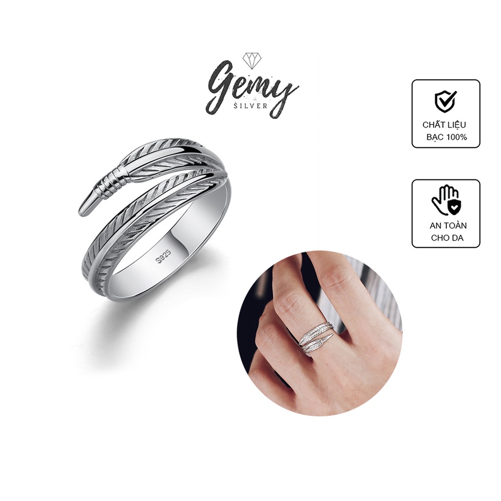 Nhẫn nam bạc 925 Feather thiết kế mặt hình lông vũ cá tính unisex | GEMY SILVER NN6
