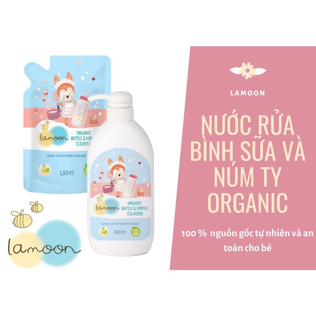 Ảnh Nước rửa bình sữa Organic cho bé Lamoon - Túi 450ml 1