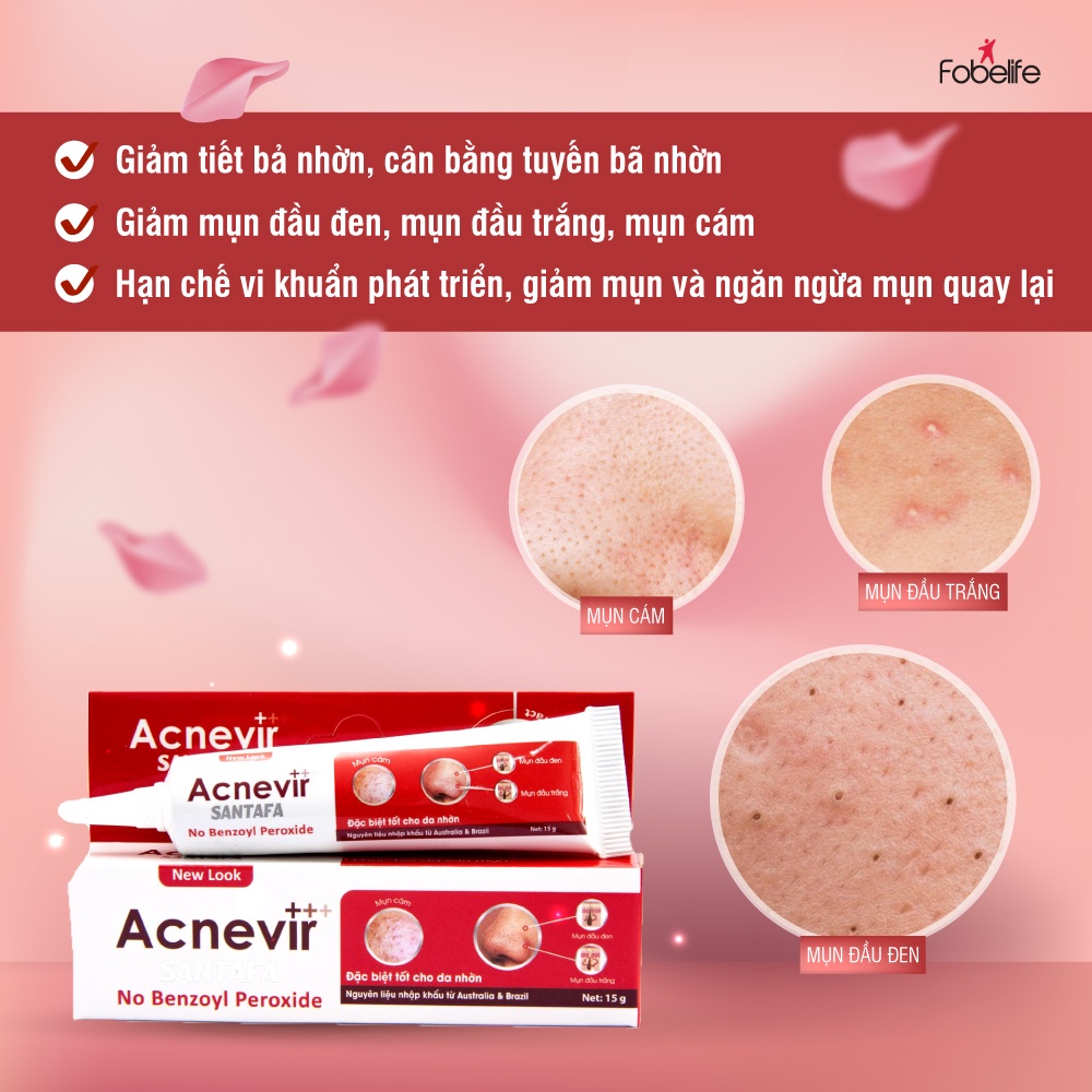 Combo 3 Kem Giảm Mụn Đầu Đen, Đầu Trắng, Mụn Cám ACNEVIR SANTAFA - Tuýp 15gr
