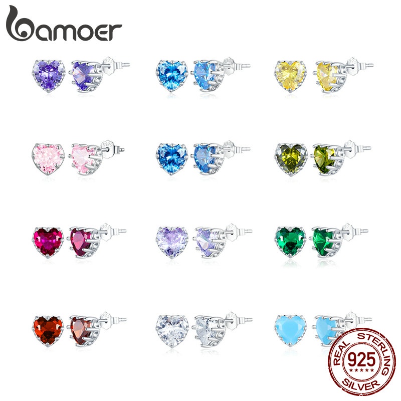 Đôi bông tai BAMOER bạc 925 đính đá thời trang cho nữ