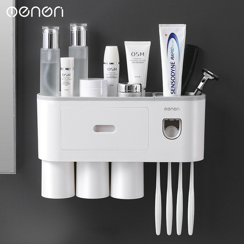 Ảnh Bộ nhả kem đánh răng tự động OENON Đồ dùng phòng tắm, kệ đựng bàn chải đánh răng dán tường 3