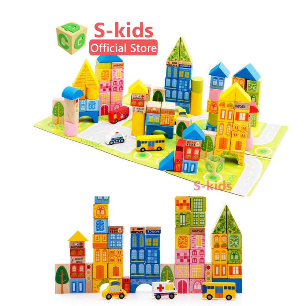 Ảnh Đồ chơi thông minh cho bé S-Kids, Bộ xếp hình khối xây dựng 100 chi tiết bằng gỗ. 1