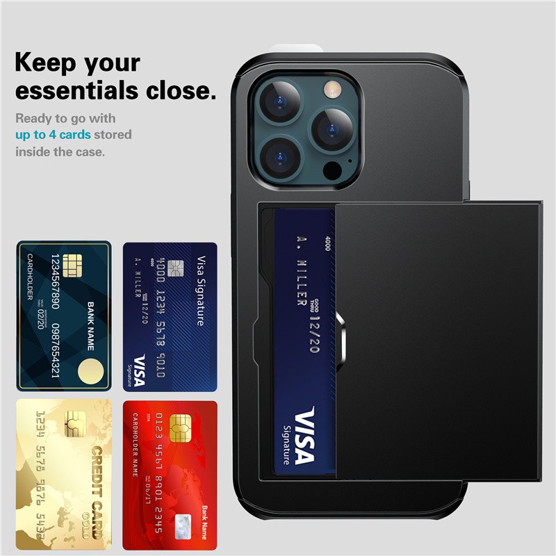 Ví Đựng Thẻ Tín Dụng Khe Cắm ID Ốp Lưng Điện Thoại Cho iPhone 17 Pro Max 16 15 14 13 Ốp Lưng 3 Lớp Lai Chống Sốc Vỏ Giáp