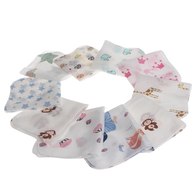 Set 10 khăn mùi xoa 2 lớp 28 * 28cm họa tiết dễ thương dùng cho bé