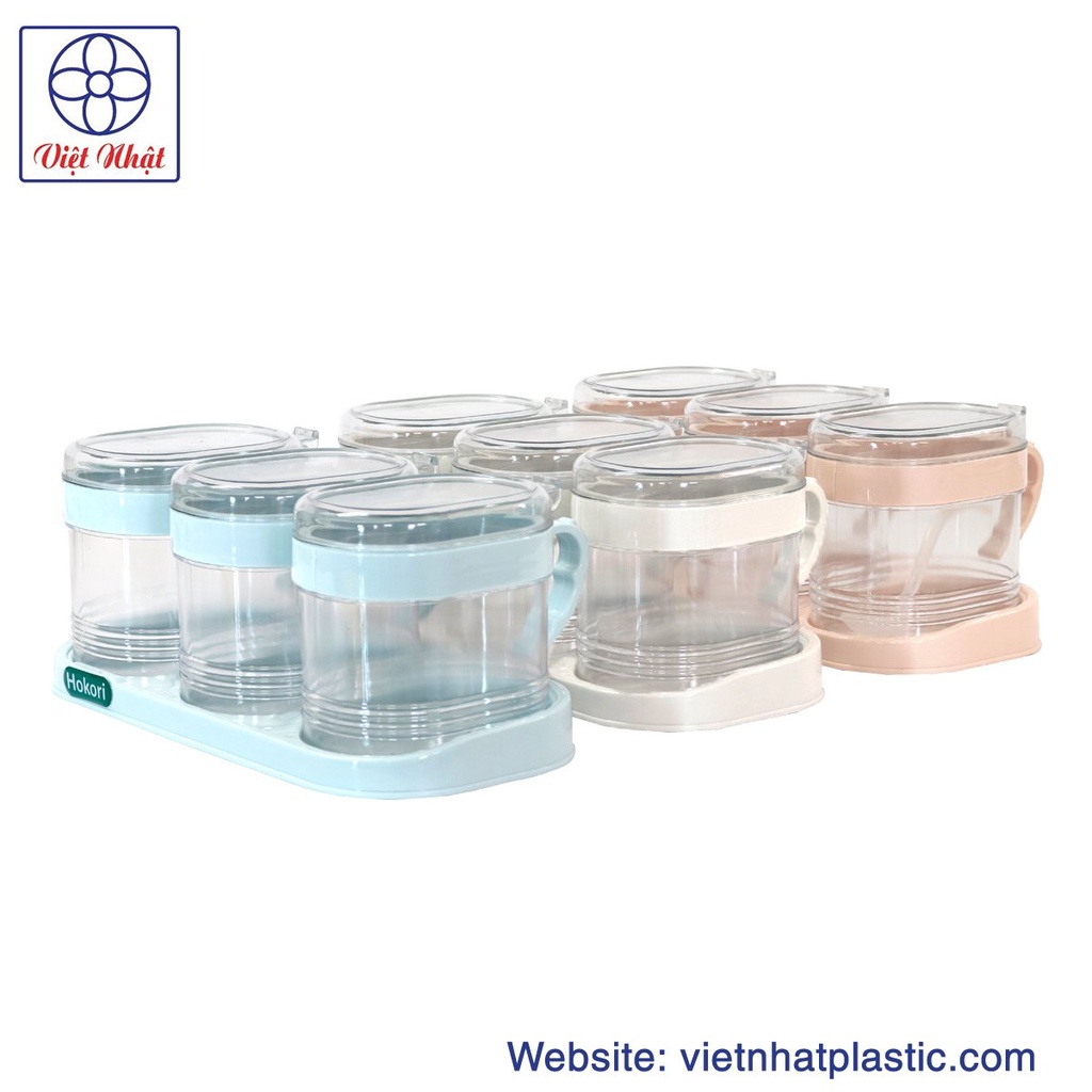 Bộ 3 Hũ Đựng Gia Vị HOKORI Nhựa Việt Nhật Cao Cấp, Hũ Đựng Gia Vị Đẹp Có Kèm Thìa Tiện Lợi 2936