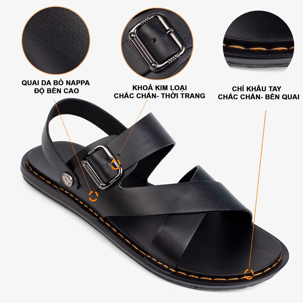 Ảnh Dép nam quai ngang da bò Nappa cao cấp Bụi Leather E102, đế đúc nguyên khối khâu viền thủ công đi êm chân, BH 12 Tháng 4