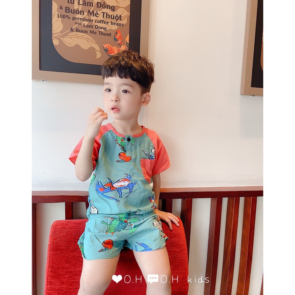 Bộ cộc bé trai vải lanh lụa thái (tole) loại 1 tay ráp lăng túi ngực size nhỡ 8-22kg