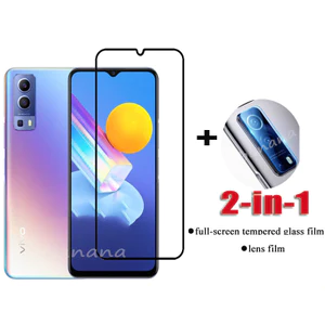 Kính cường lực 2IN1 Vivo Y72 5G Kính cường lực phủ sóng toàn diện cho Vivo Y31 Y30 Y50 V20 2021 V20 SE Pro Y20 Y20i Y20S Bảo vệ màn hình và bảo vệ ống kính máy ảnh