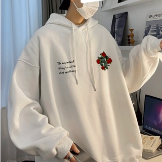 Áo Hoodie Mỏng Dáng Rộng In Hình Hoa Hồng Đỏ Thời Trang Unisex Size M-3XL