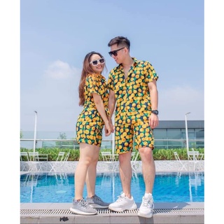 Áo gia đình đi biển có cổ trái cam