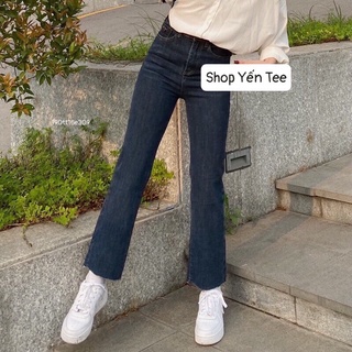 ( Ảnh thật ) Quần jeans ống đứng xanh đậm 1 cúc chất mềm , co dãn tốt #1036