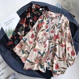 Phong Cách Hàn Quốc Nữ Voan Retro Boho Họa Tiết Hoa Hippie Mùa Hè Cardigan Kimono Hàng Có Sẵn Mới