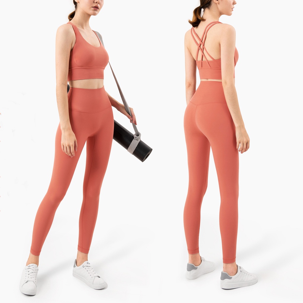 2 Miếng Người Phụ Nữ Đẩy Lên Yoga Áo Ngực Cao Cấp Ngắn Thể Dục Quần Legging Tập Gym Activewear Set
